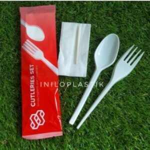 Set Catering Cutlery Sendok Garpu Tissue Tusuk Gigi Polos - Putih Susu